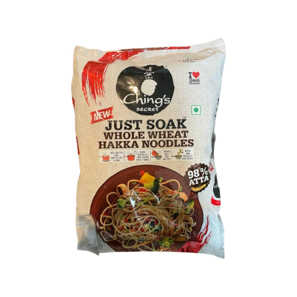 Chings Just Soak Whole Wheat Hakka Noodles - 600gm (98% Atta)