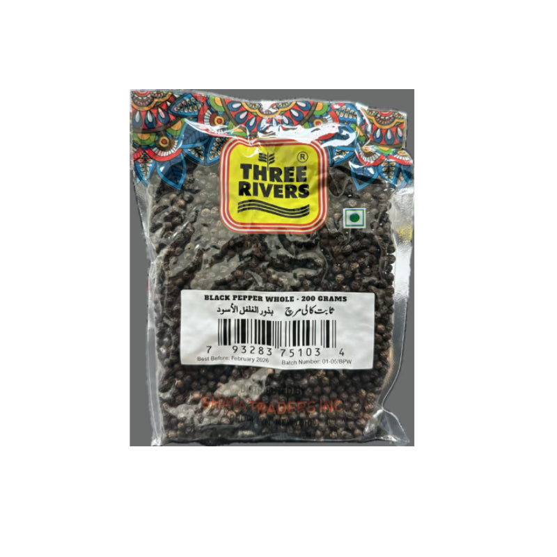 THREE RIVERS BLACK PEPPER WHOLE (200 GM)