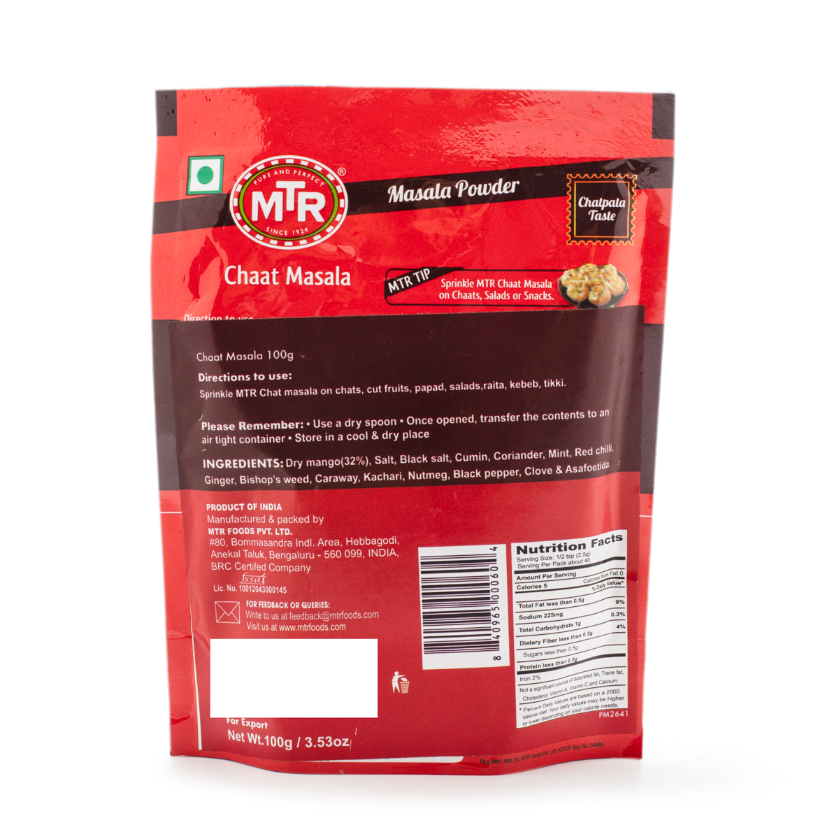 MTR Chaat Masala Spiced Powder 3.5 oz