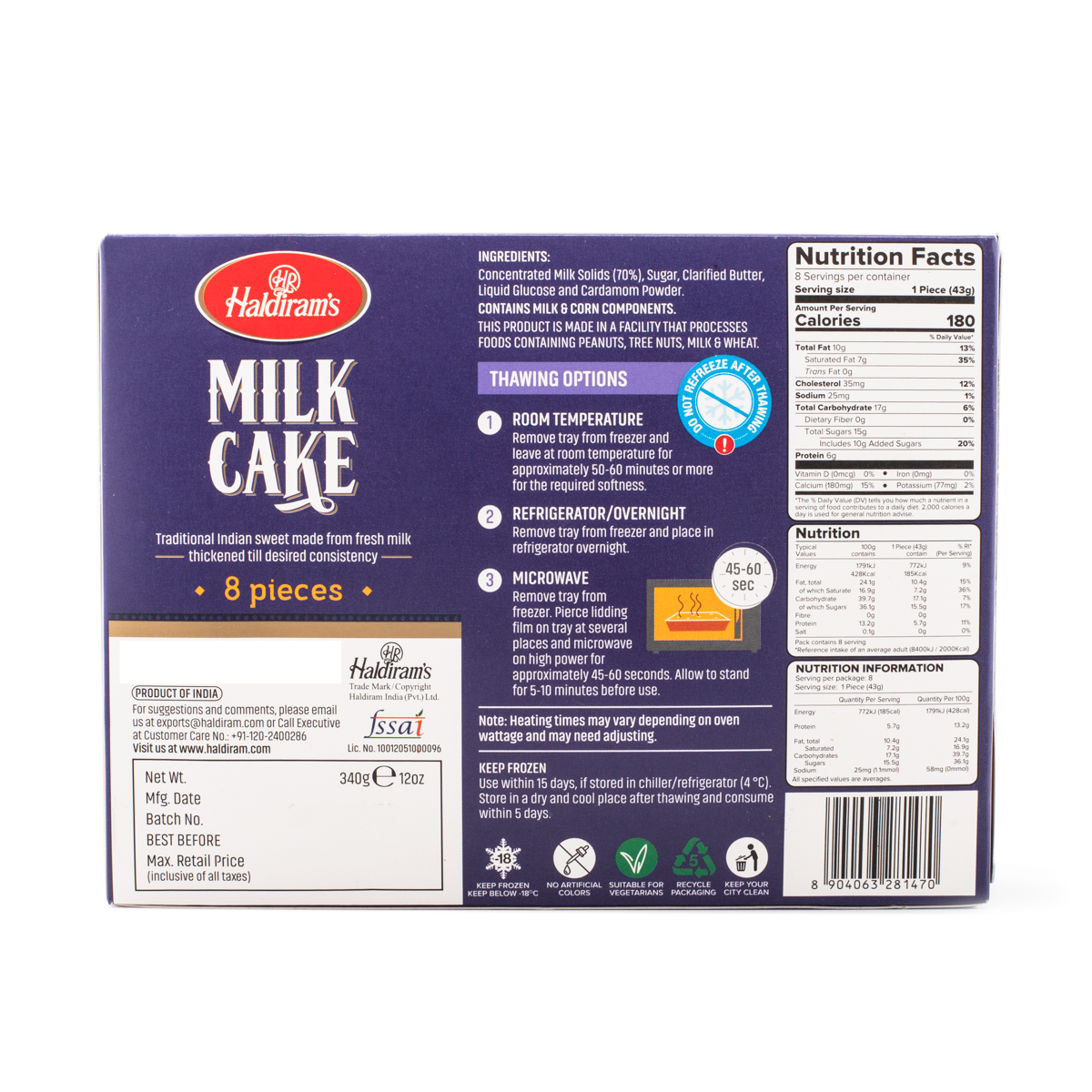 Haldiram's Milk Cake, Frozen 340 g