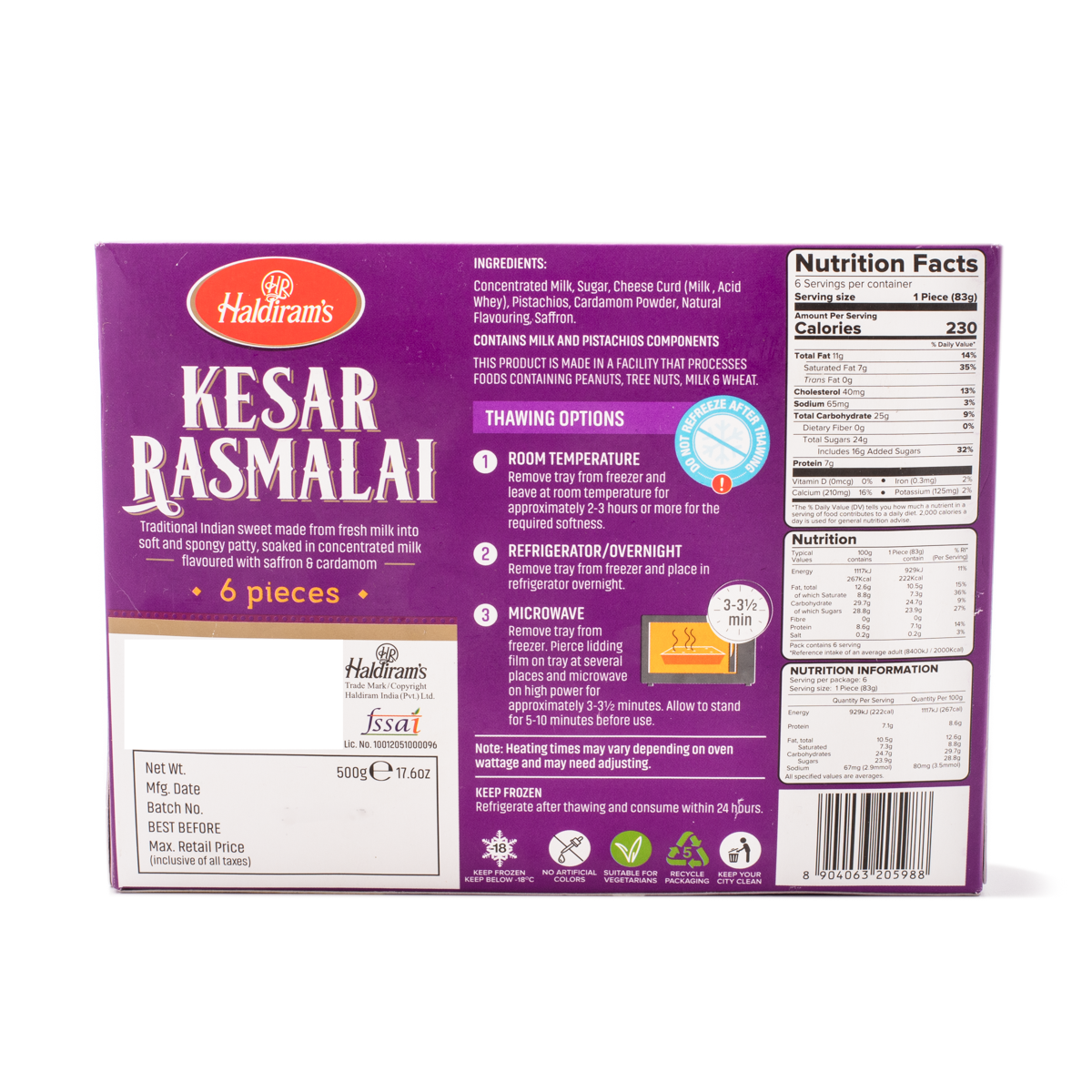 Haldiram's Kesar Rasmalai 6pcs, Frozen 1.1 lb