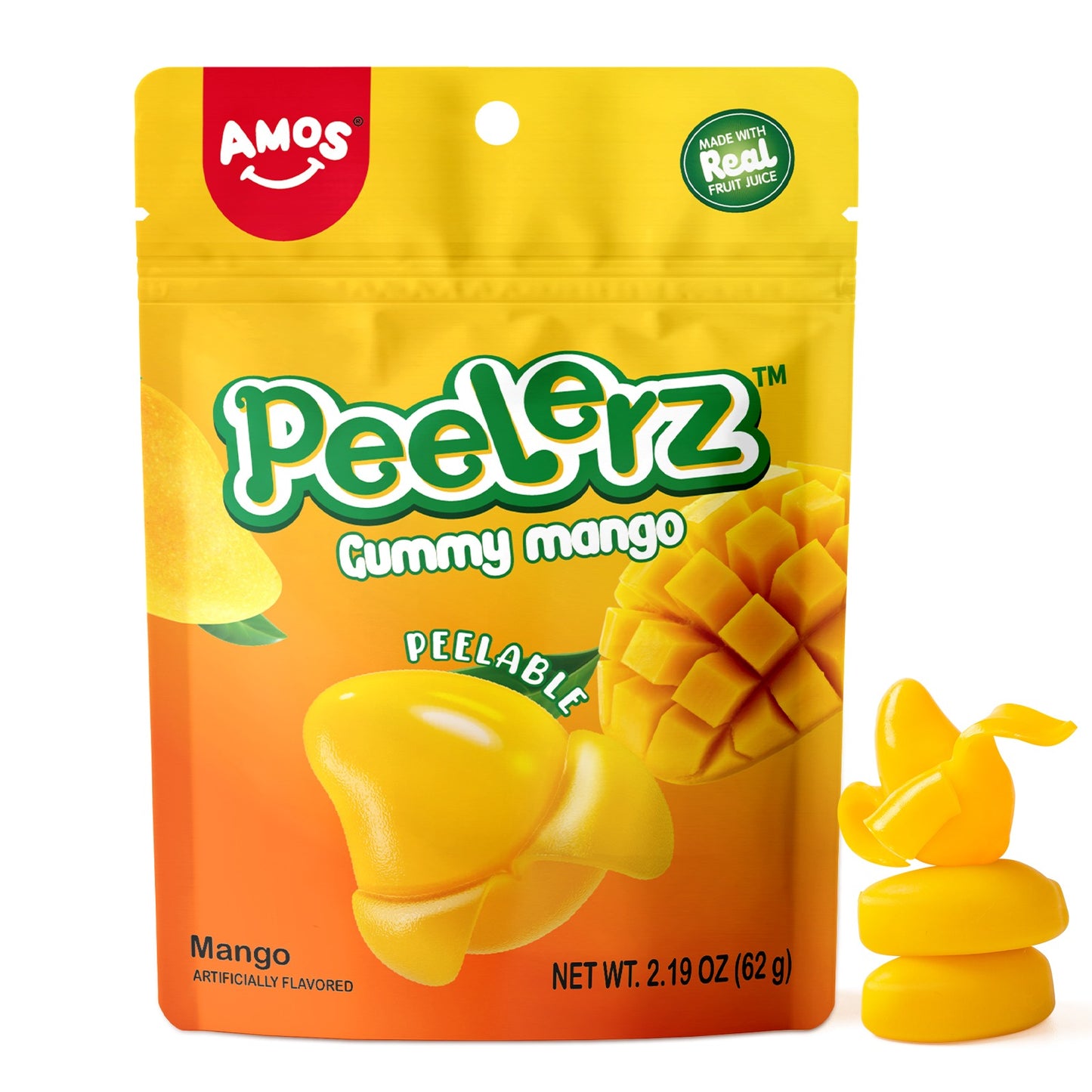 Amos Peelable Gummy Candy Mango 4D Gummies Peely Fruity Filled Candy 2.19 OZ 2.19 oz