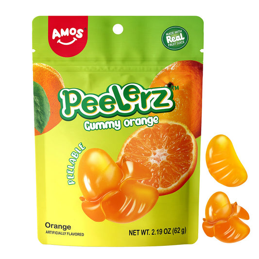 Amos Peelable Gummy Candy Orange 4D Gummies Peely Fruity Filled Candy 2.19 OZ 2.19 oz