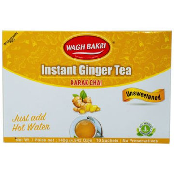 Wagh Bakri Instant Tea Premix Ginger Chai (Unsweetened) 10 Tea Bags 140gm